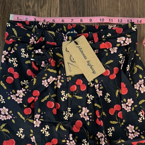 Princess Highway x Unique Vintage Navy & Cherry Print Pants, UK 10/US 6 - Picture 6 of 8